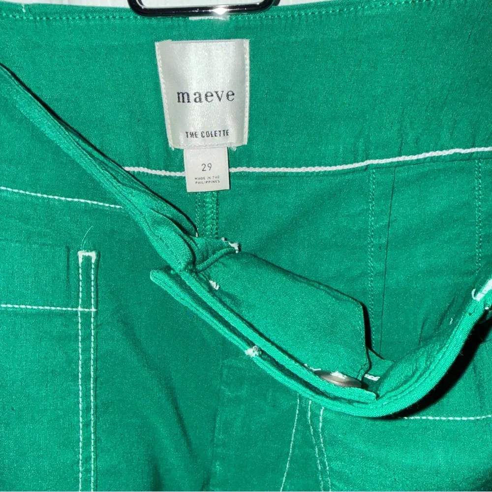 Anthropologie The Colette Magic Fabric Green with White Trim Pants - Picture 5 of 5